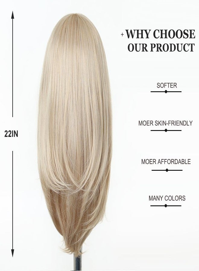 اسمي شعر مستعار إسمي طويل أشقر ناعم للنساء مع غرة، شعر صناعي طبيعي للاستخدام اليومي والحفلات - Image 4